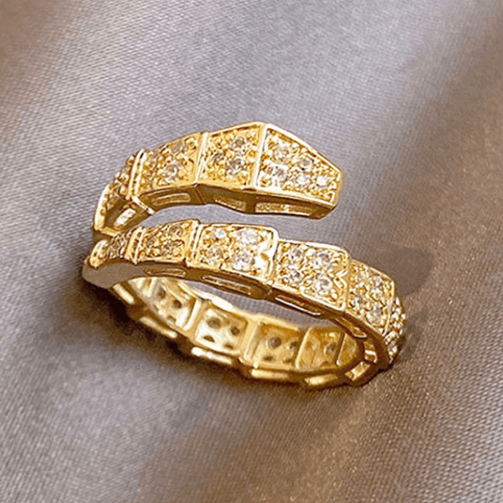 Designs & You Snake Ring Gold Adjustable Crystal Zircon Open Wrap Serpent