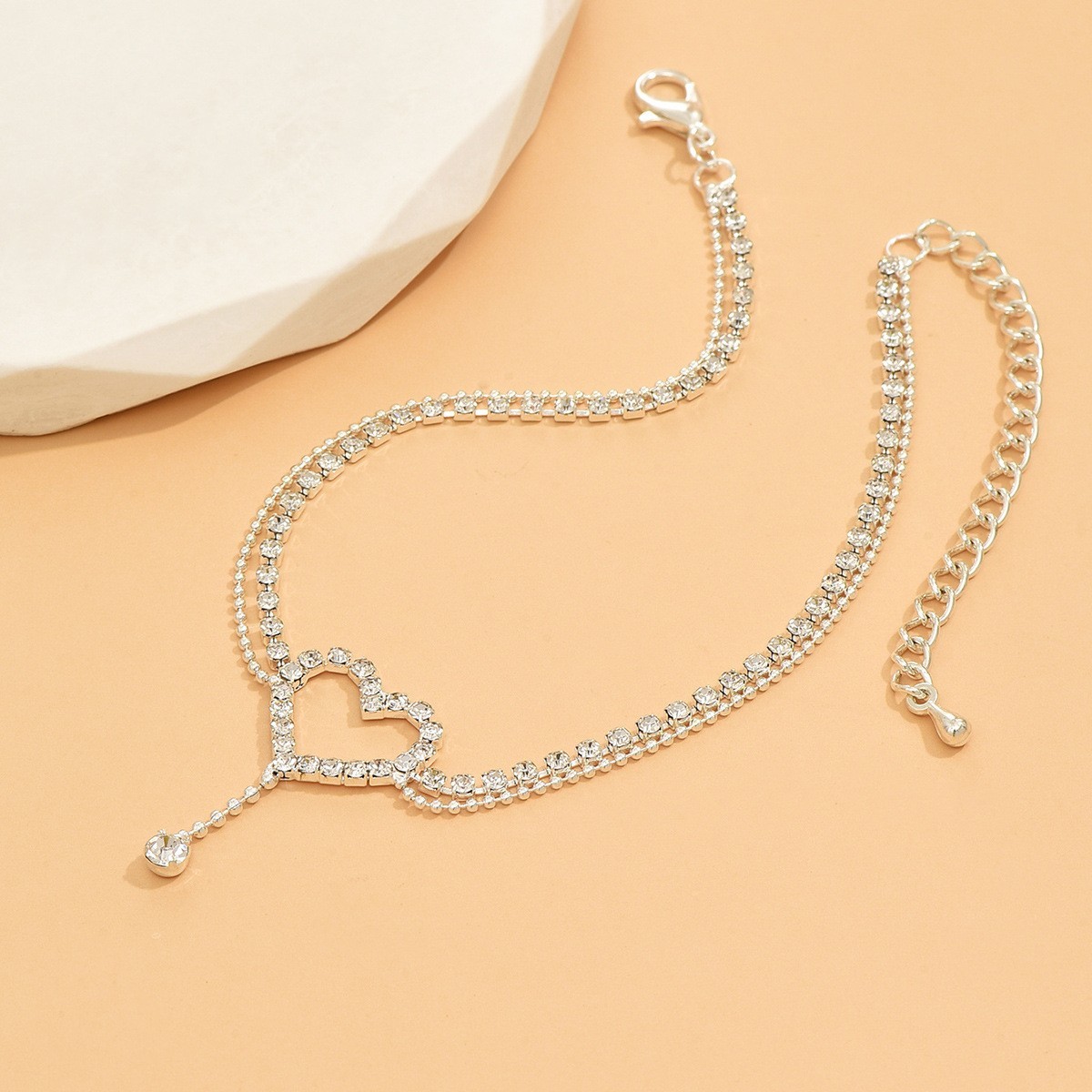 Heart Charm Double Layer Tassel Anklet for Women Beach Foot Chain Summer Jewelry