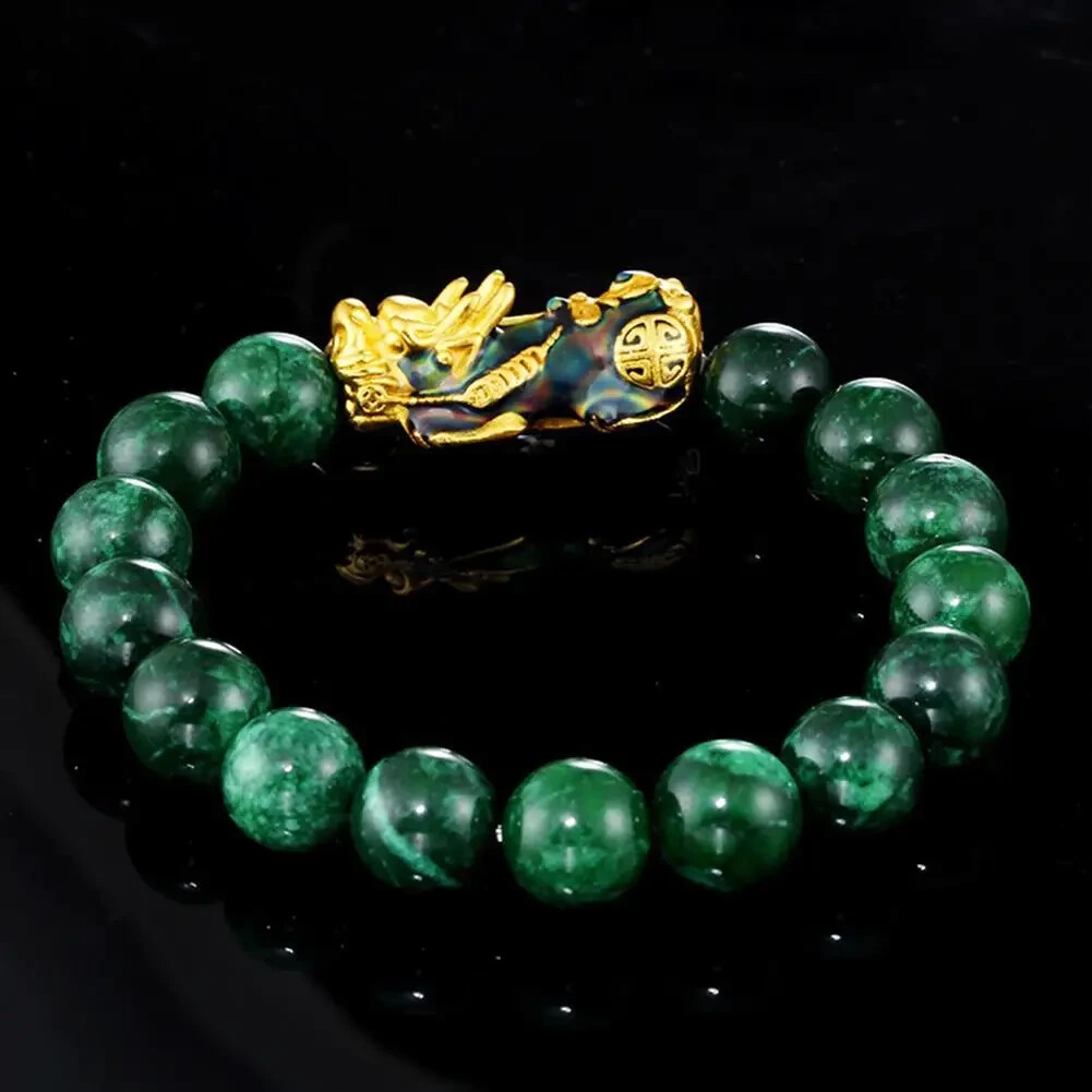 Natural Green Jade Pixiu Beaded Bracelet for Luck Healing Wealth Hand Woven Gift