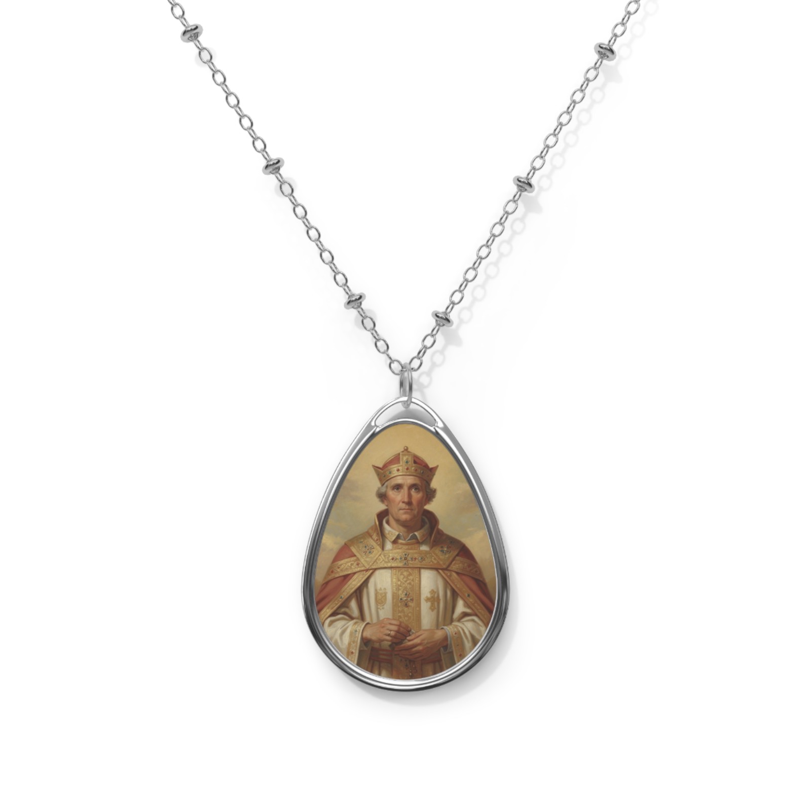 Saint Bonitus Of Clermont, Oval Pendant Necklace, Christian Gift