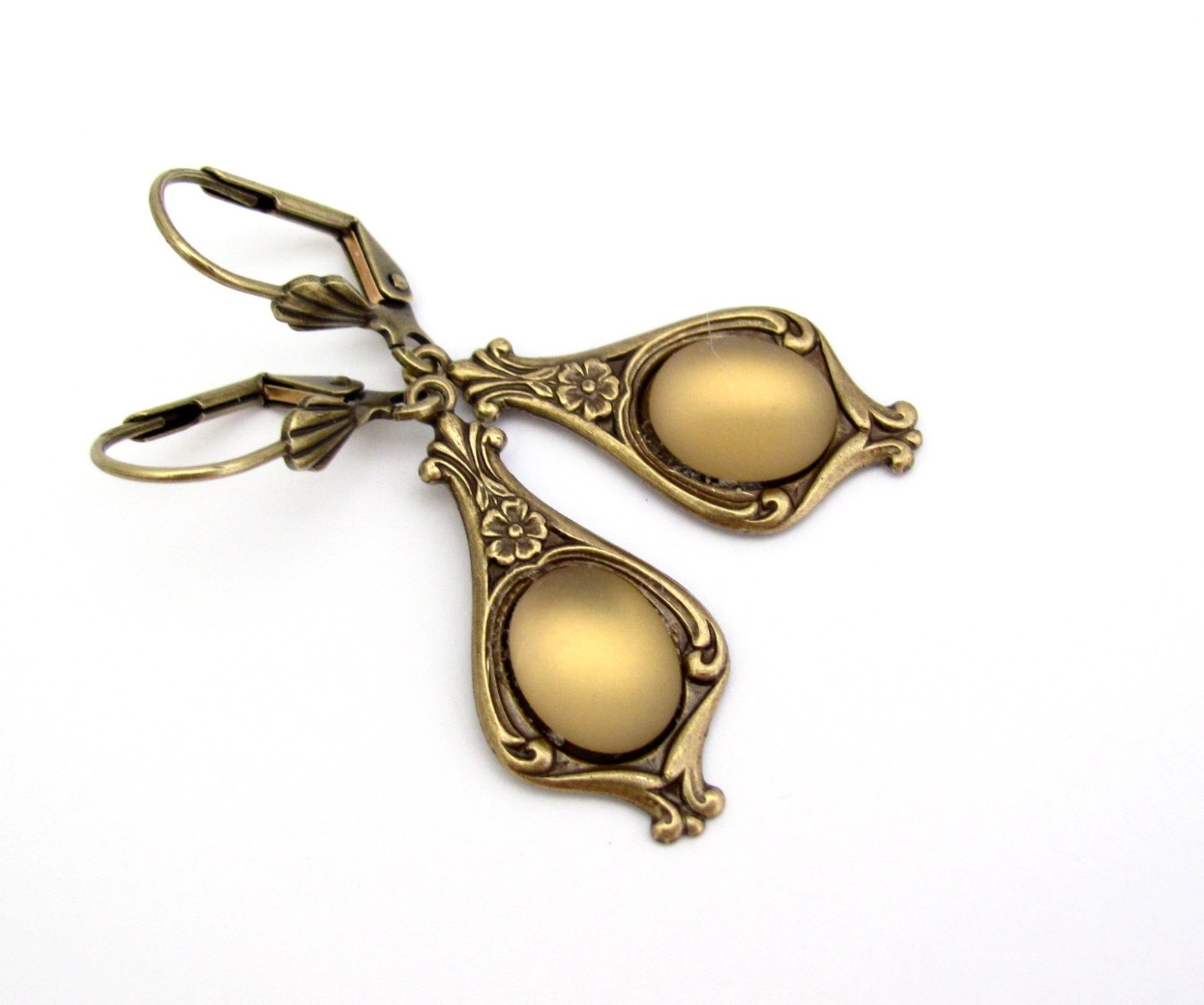 Art Deco Style Earrings Frosted Topaz Glass Vintage Victorian Art Nouveau