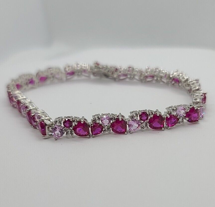 Pear Cut Simulated Pink Ruby Women’s Gorgeous Bracelet Set 14K White Gold Plated