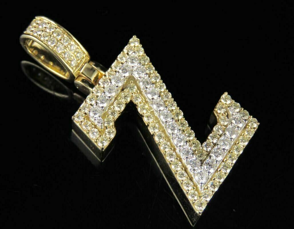 1.60Ct Round Cut Moissanite ”Z” Letter Initial Pendant 14k Yellow Gold Plated