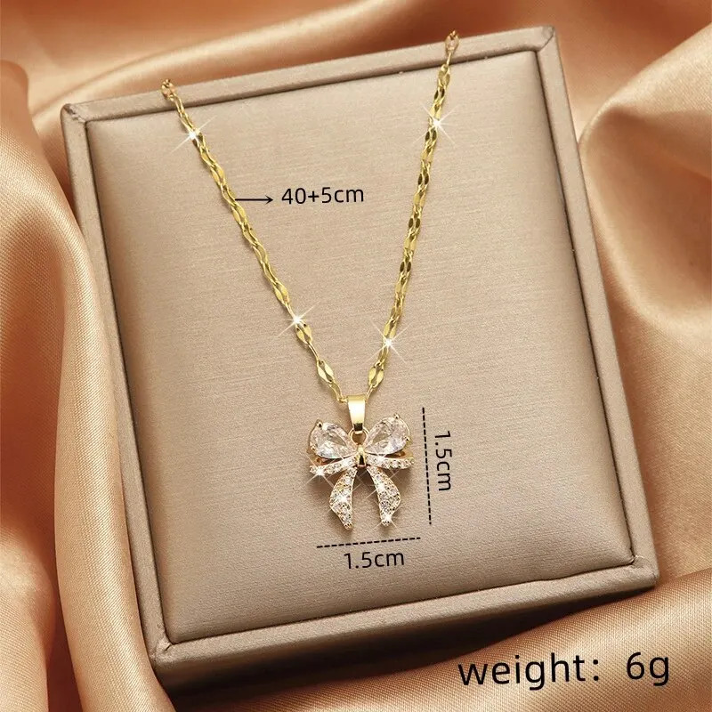 1pcs Gold Butterfly Series Copper Encrusted Zircon Pendant Titanium Steel Chain