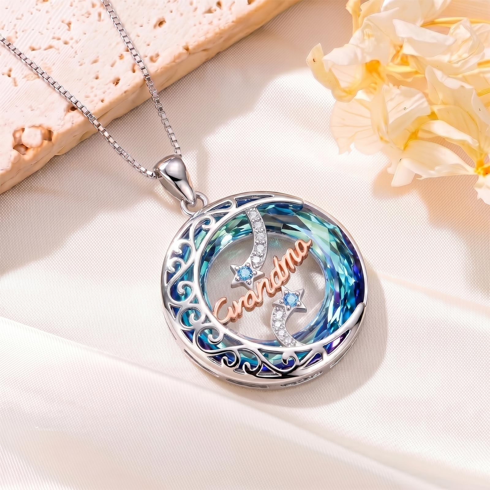 Opal Crystal Necklace Pendant for Mom, Nana, Grandma – Perfect Birthday & Mother