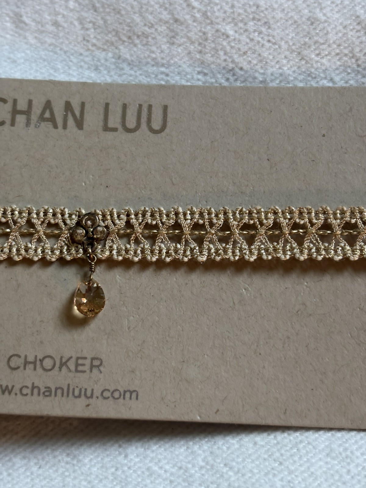 New Authentic Chan Luu Gold Pendant Choker with leather tie
