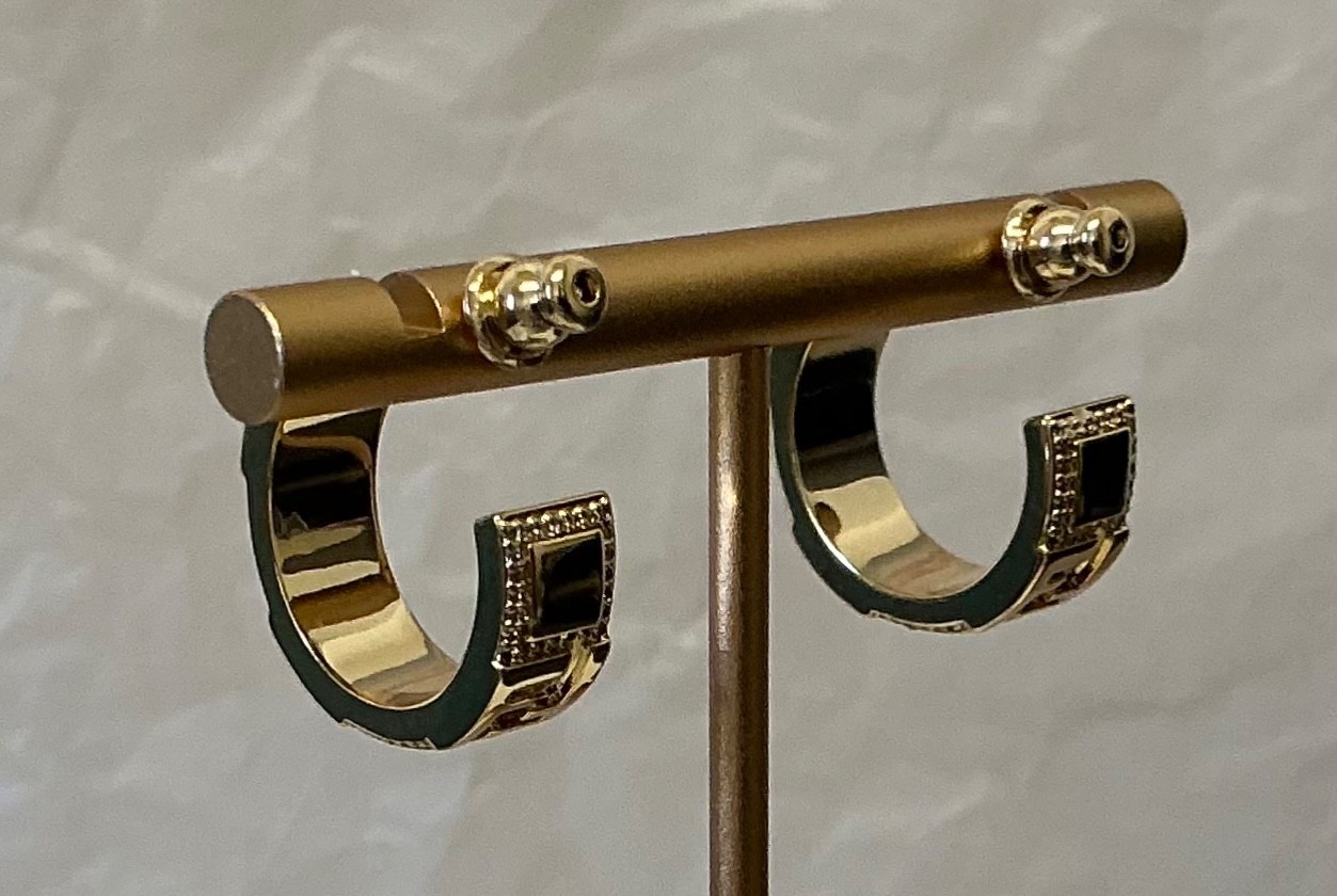 Fendi Gold Tone Crystal Hoop Earrings # 544