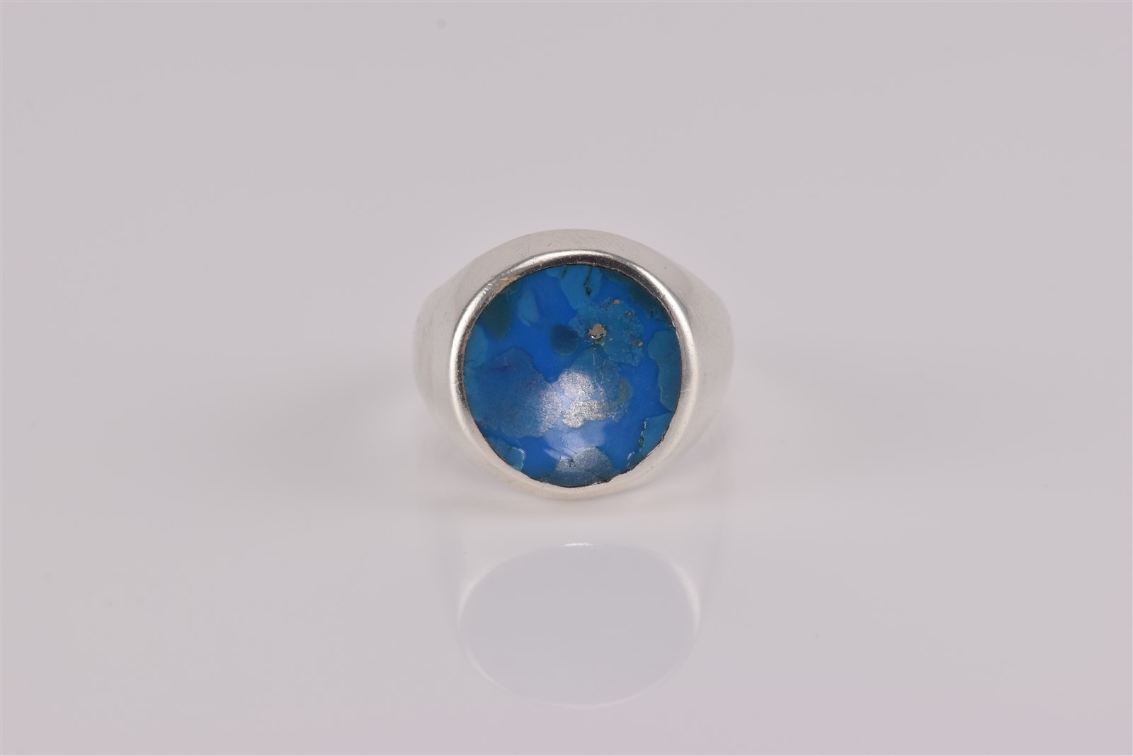 Sterling Silver Bezel Wrapped Blue Speckled Tapered Solid Band Ring 925 Sz: 8