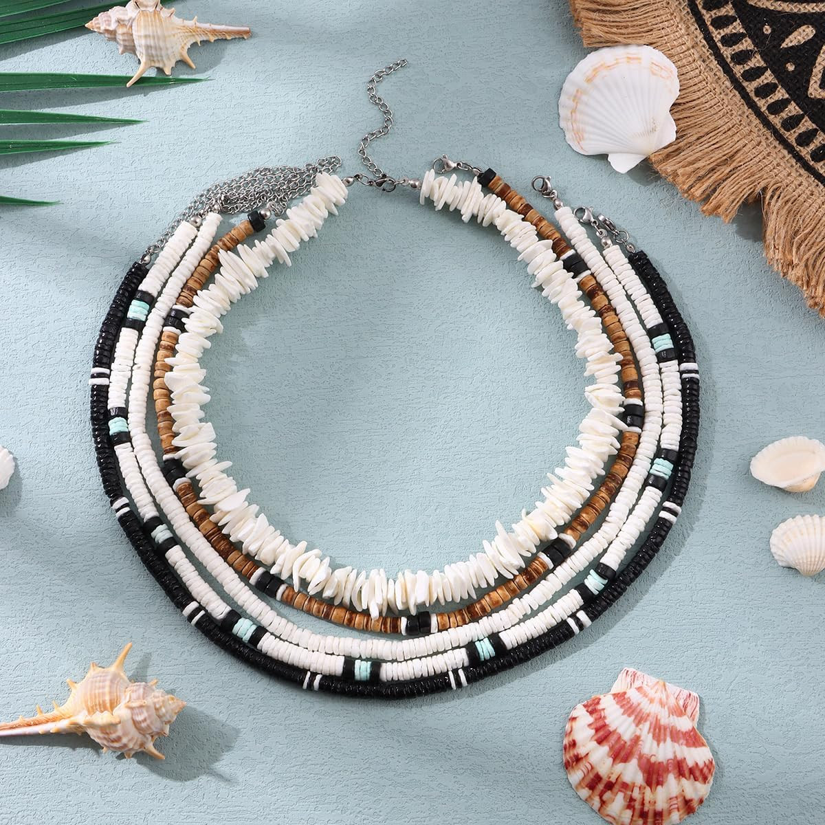 5Pcs Puka Shell Necklace – Summer Beach Surfer & Hawaiian Necklace for Men & Wom