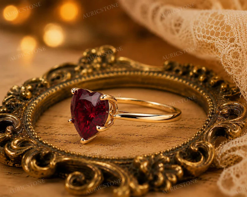 Lab Created Red Ruby Ring, Base Metal: Brass Finish: Gold Plated