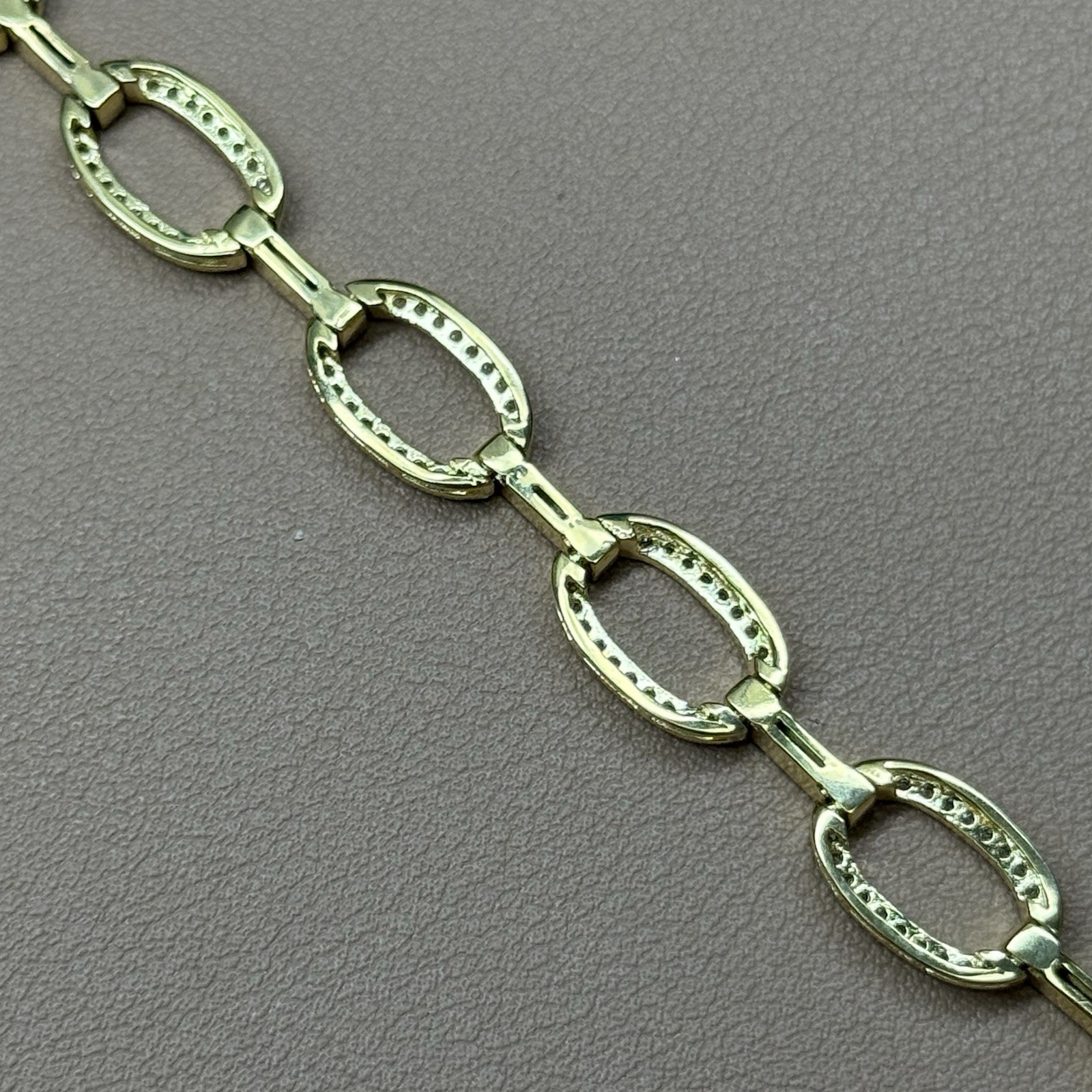 REL 925 Sterling Silver Gold Plated C Z Oval Bar Link Bracelet 6.5” 10g 9.1mm