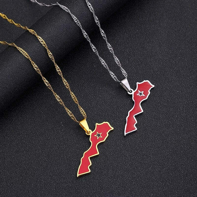 Morocco Map Flag Necklace Chain Pendant