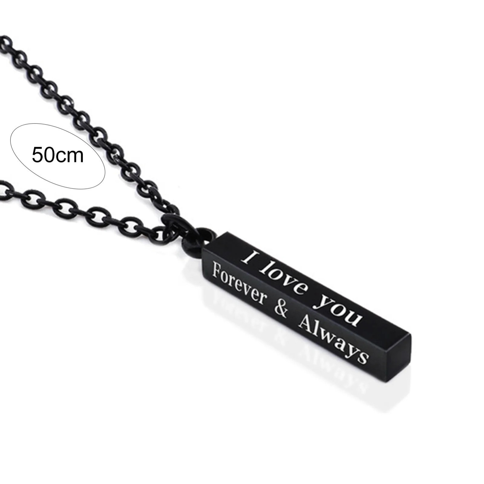 Black Column Bar Necklace I Love You Forever & Always Romantic Pendant Gift