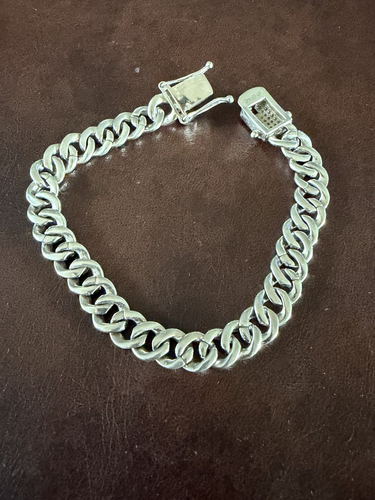 BSI 925 Sterling Silver Cuban Link Chain Cubic Zirconia Bracelet Signed
