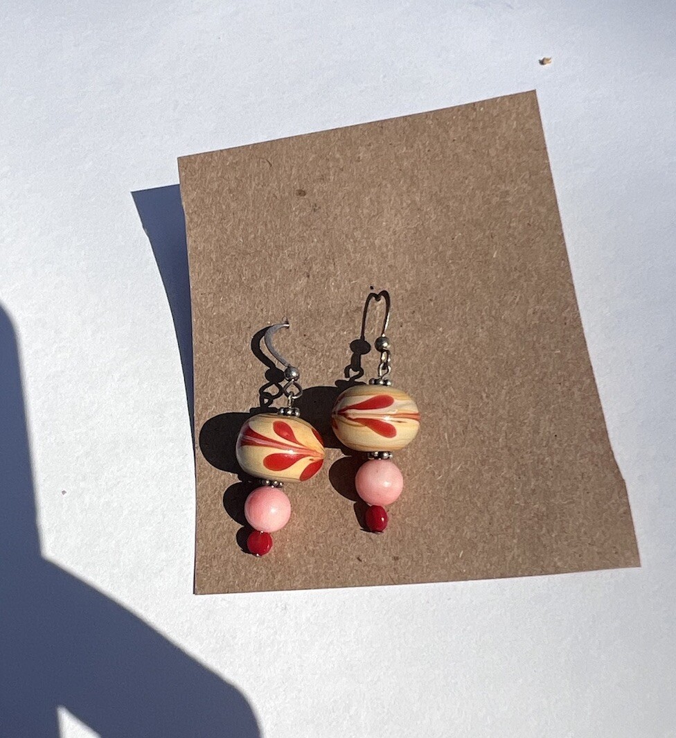 Donna Dressler Sterling Earring Set 925 Pink Stone Ceramic Beads Rare *read*
