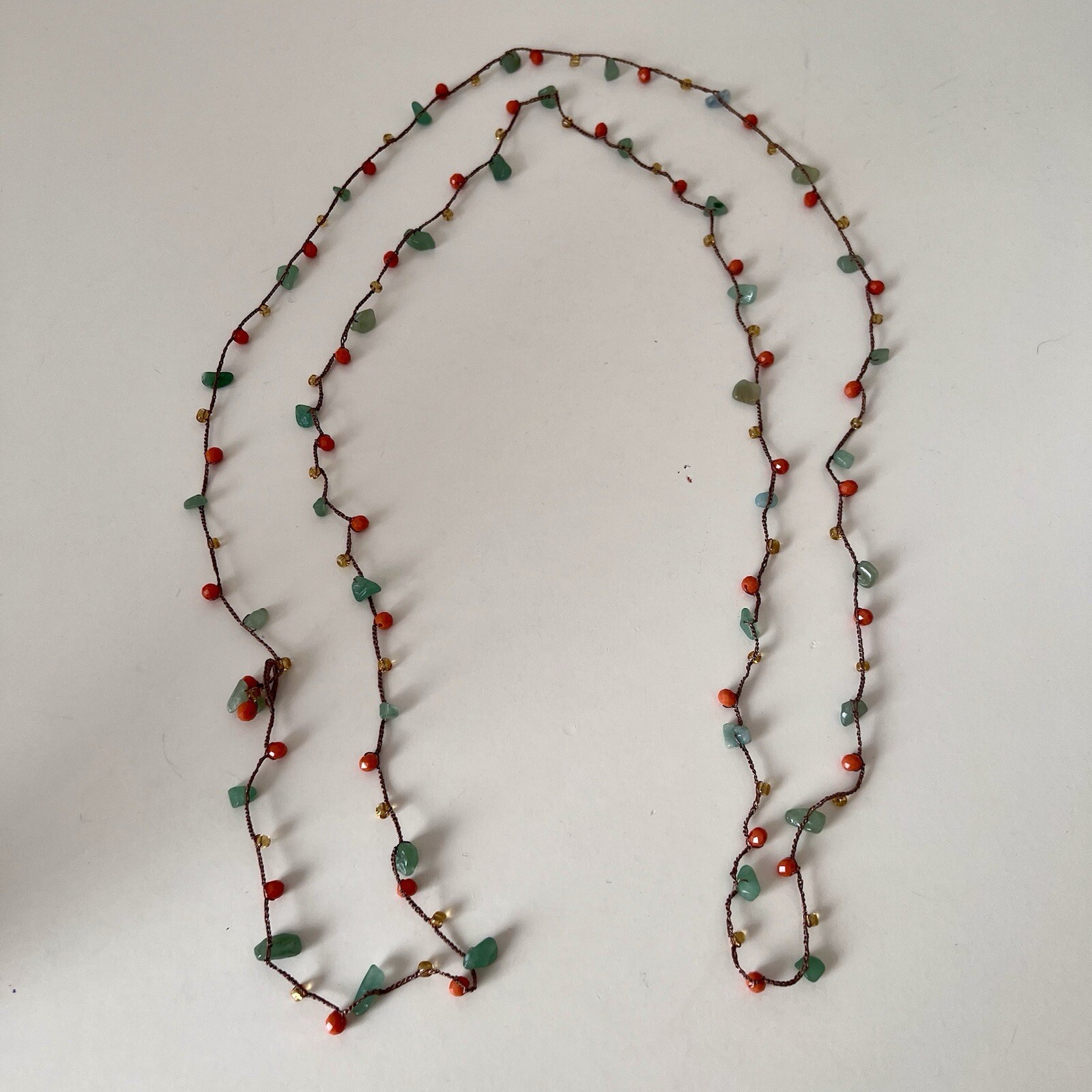 Openended Red & Green Bead Crochet Necklace, Bead Choker, Unique Handmade Gift
