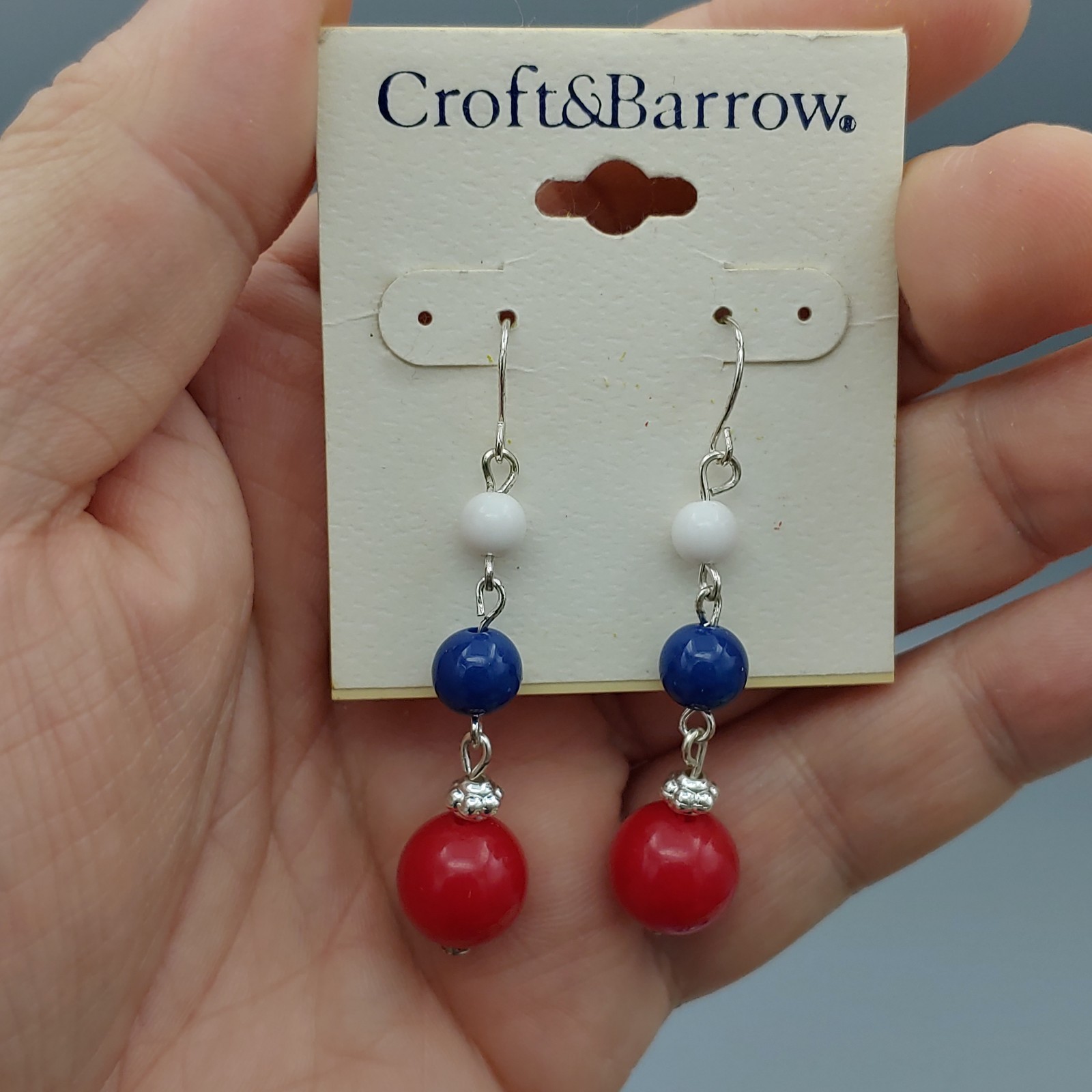 Croft & Barrow Dangle Earrings 4th Of July Red White Blue Beads Independence NWT