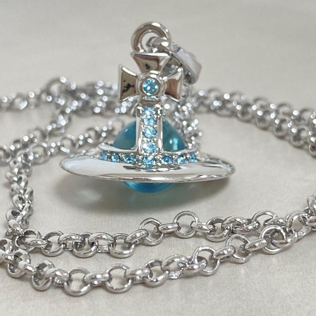 Vivienne Westwood Tiny Orb Necklace Ice Blue 2.3cm Silver with drawstring