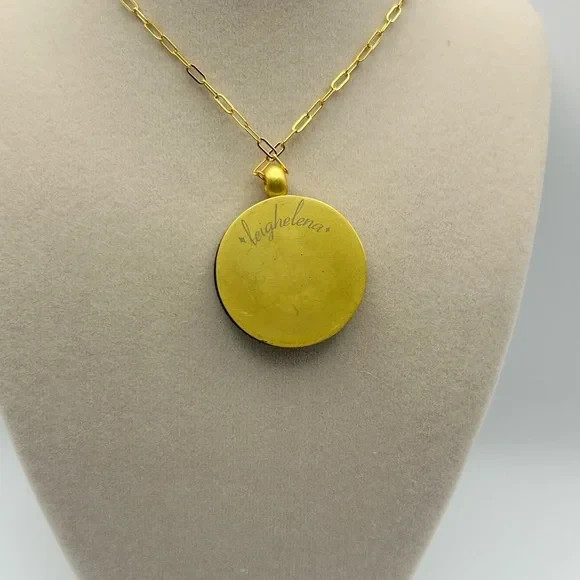LeighElena Artisan Magnetic Pendant Necklace Oval Link Turquoise & Gold Tone