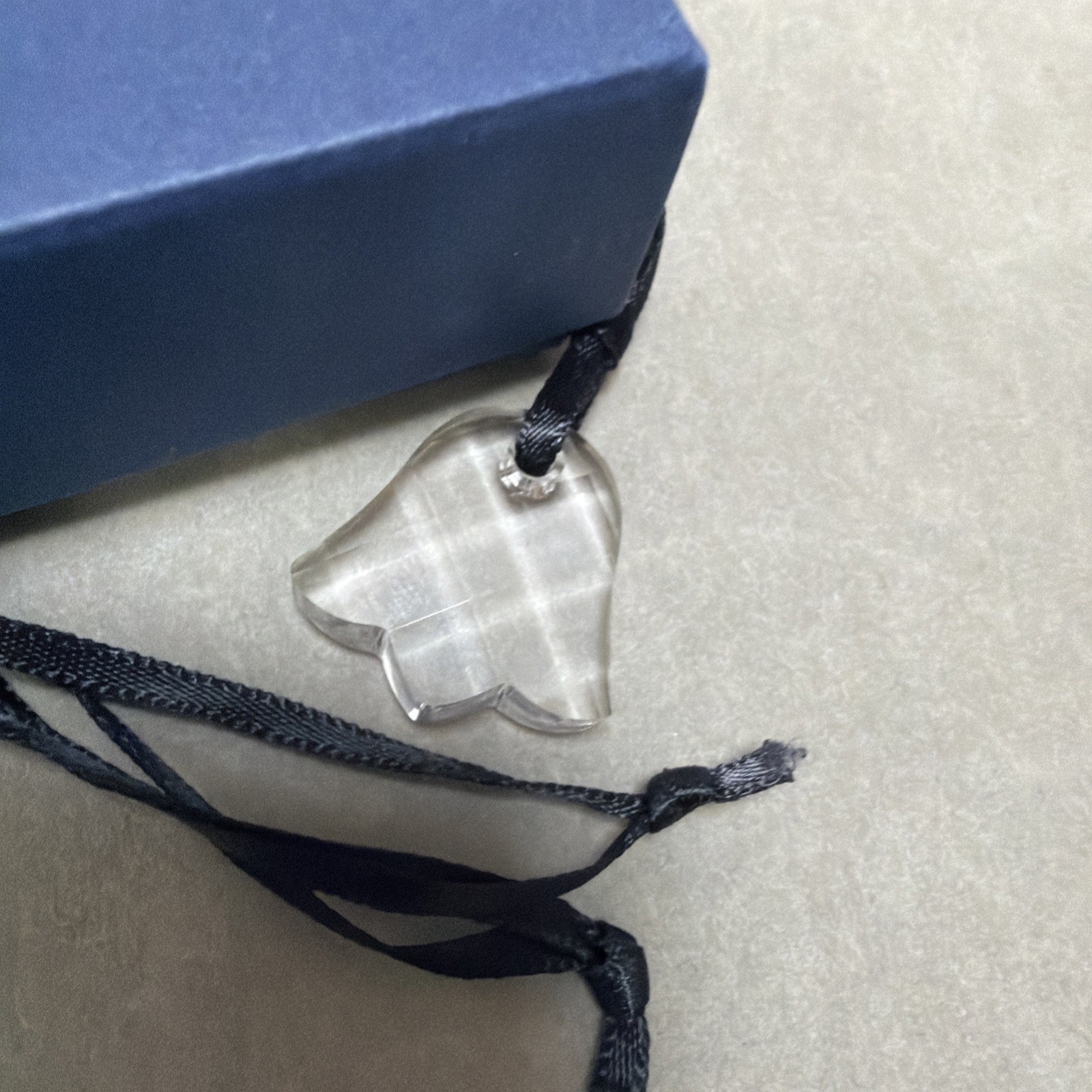Swarovski Clear Crystal Tulip Pendant Necklace Black Fabric Cord Ribbon Box