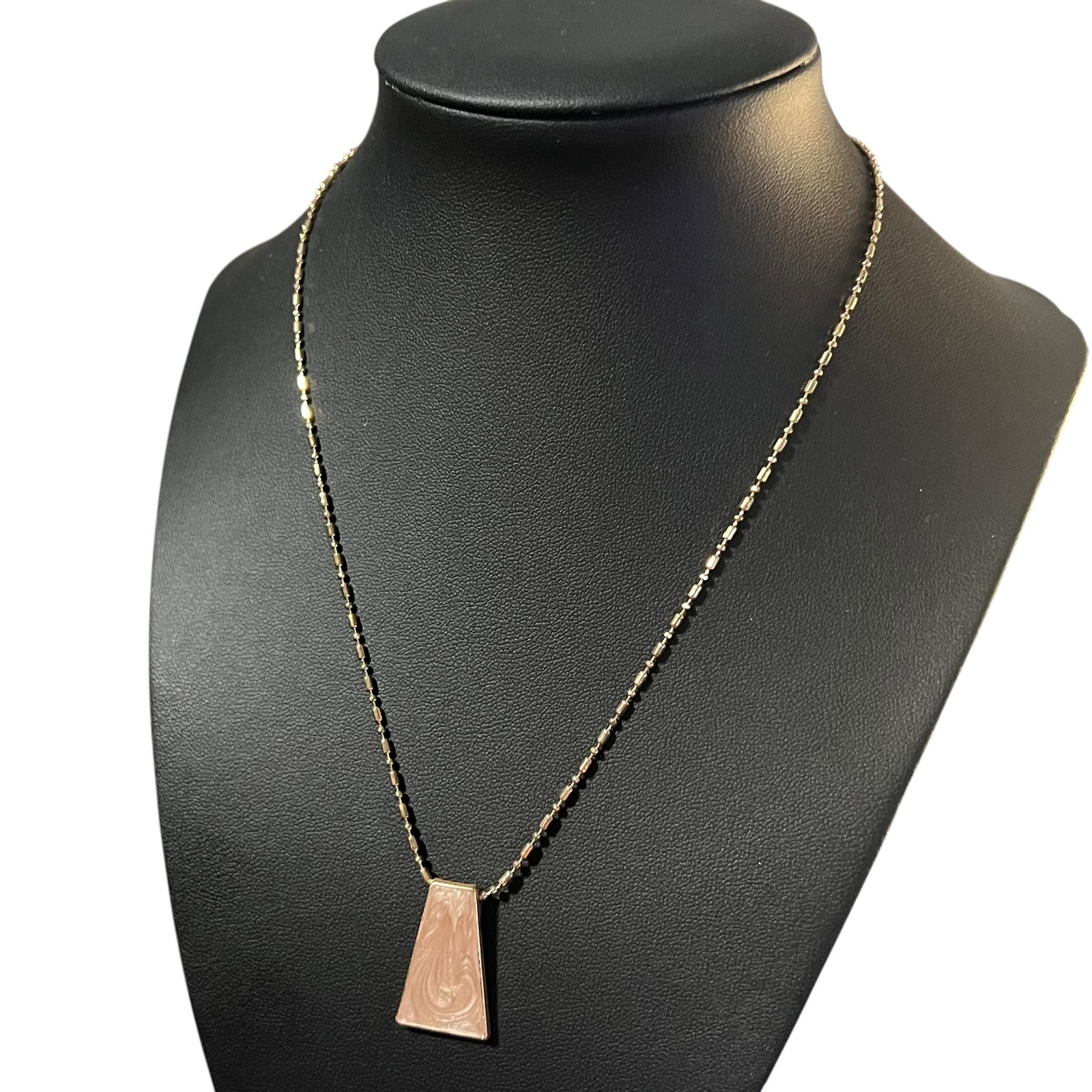Gold Tone Trapezoid Pendant Necklace Enamel Swirl Design Adjustable Chain 16 in