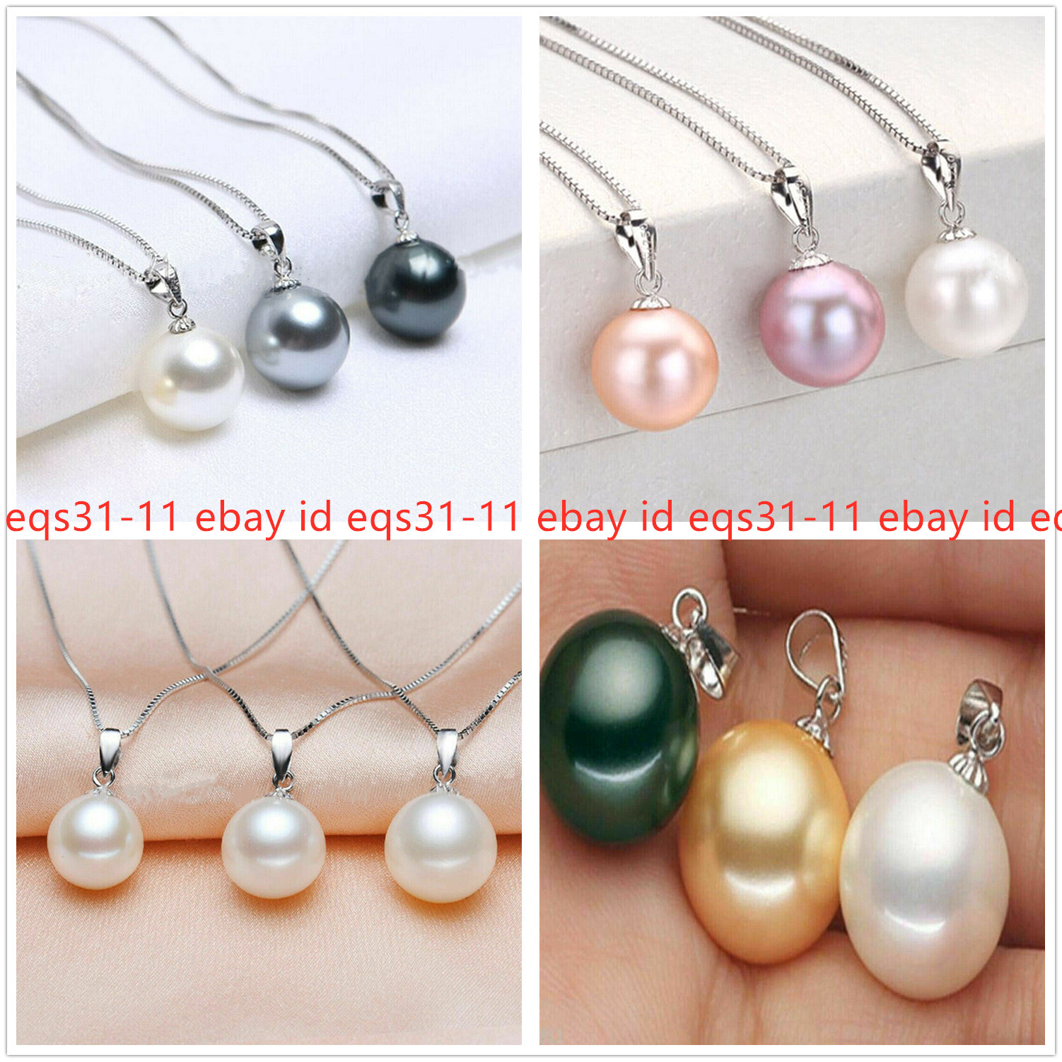 3 Pcs 8-16MM South Sea Round Shell Pearl 925 Silver Pendant Necklace 17-24”