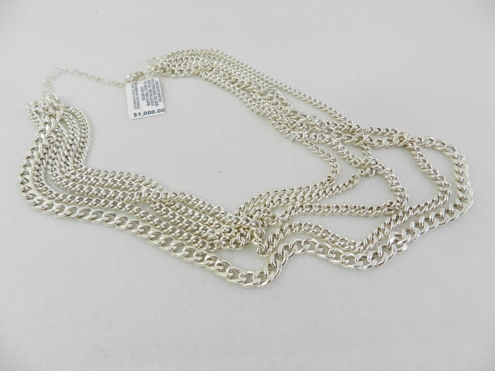 MACY’S Multi-Row Curb Link 19-1/2″ Statement Necklace in Sterling Silver