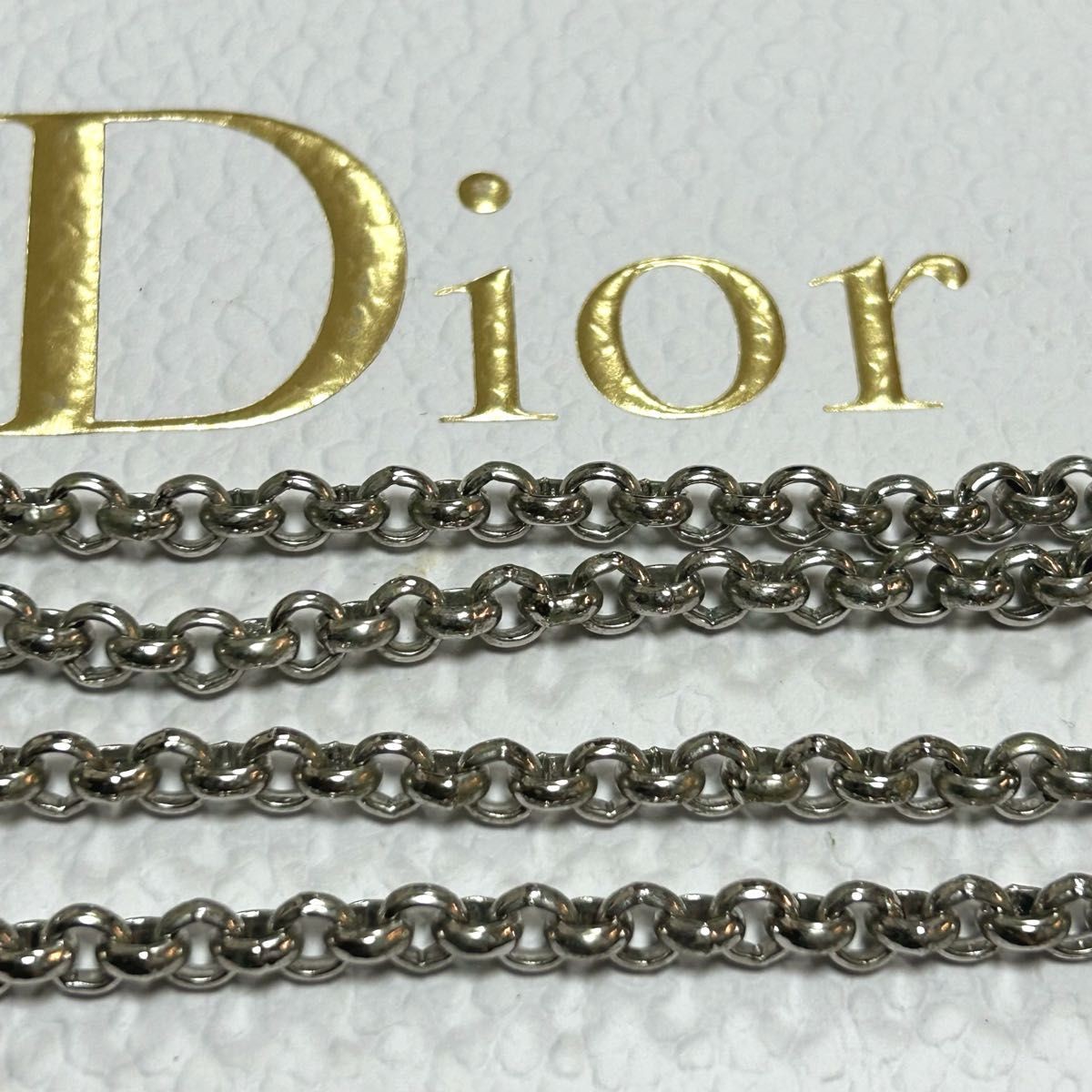 Christian Dior Logo Letters Charm Chain Necklace Silver Plated Length 51cm