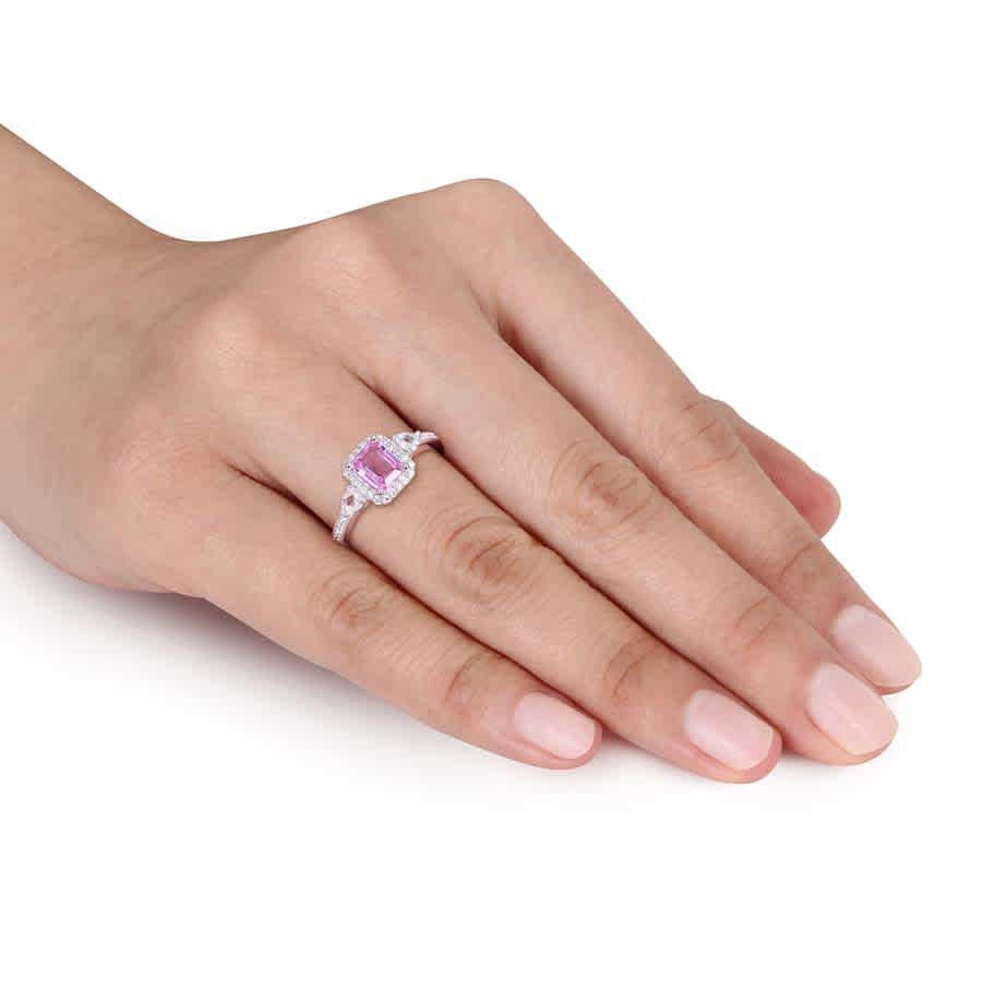 AMOUR Octagon Shape Pink Sapphire, Pear Shape White Sapphire and 1/6 CT TW