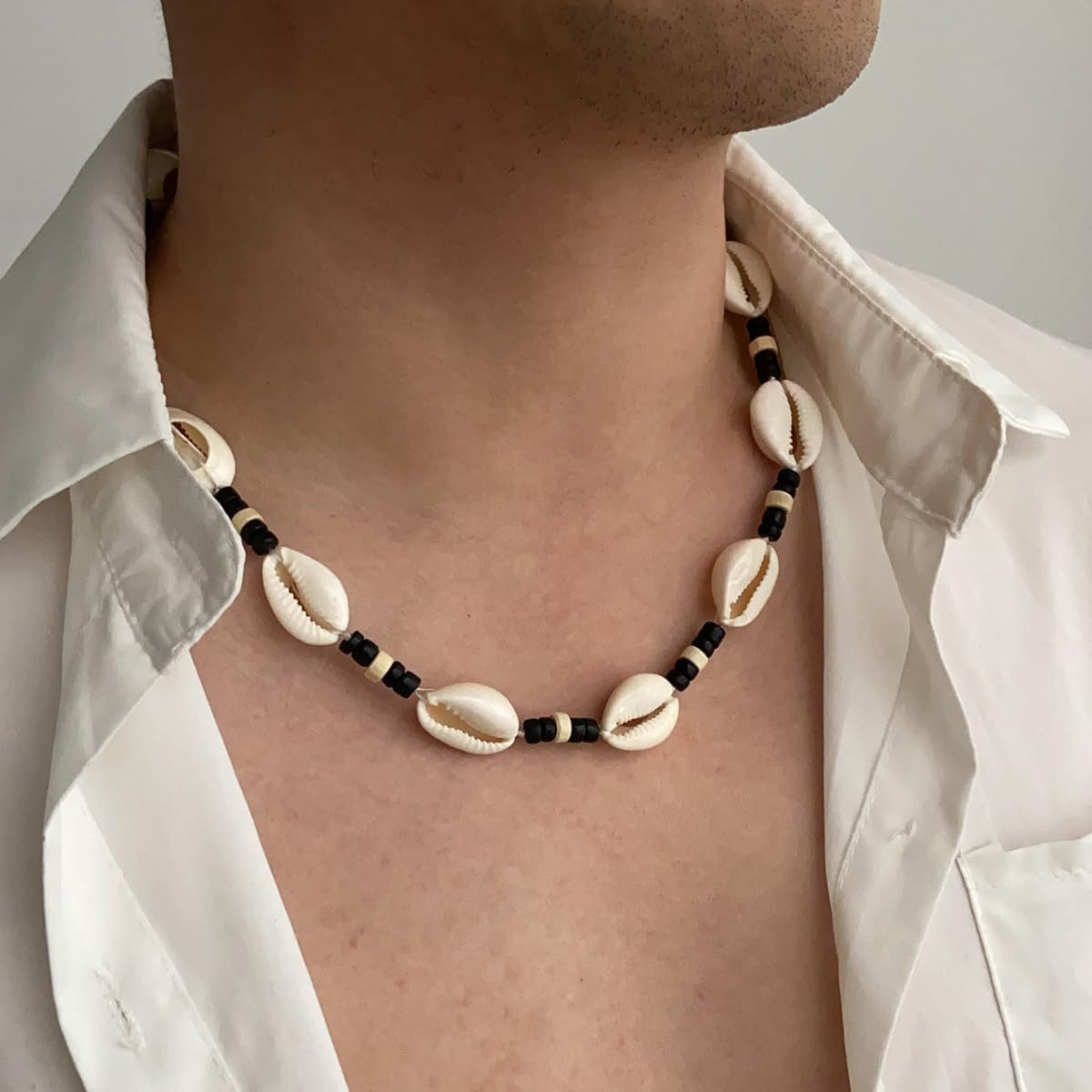 Puka Shell Necklace Men Beaded Beach Necklaces for Men Surfer Necklace Black Bro