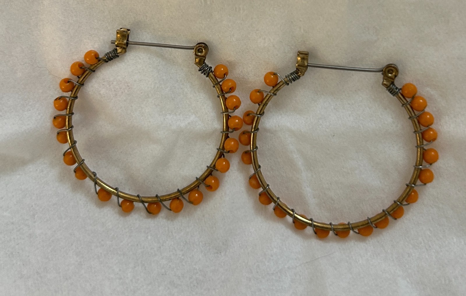 Faux Angel Coral Beaded Earrings, Wrapped Wire Gold Earrings