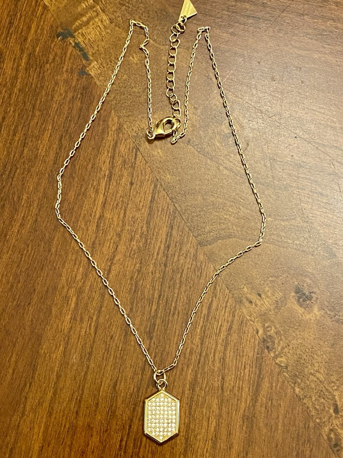 Sterling Yellow CZ Hexagon Pavé Pendant Necklace Size 16in and 2in Extension.