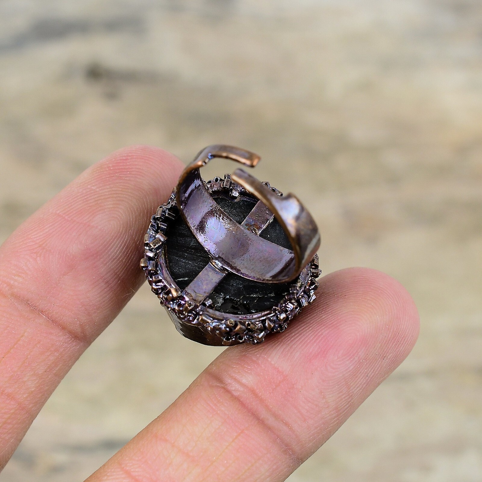Copper Black Tourmaline Rough Gemstone Daughter Solitaire New Electroformed Ring
