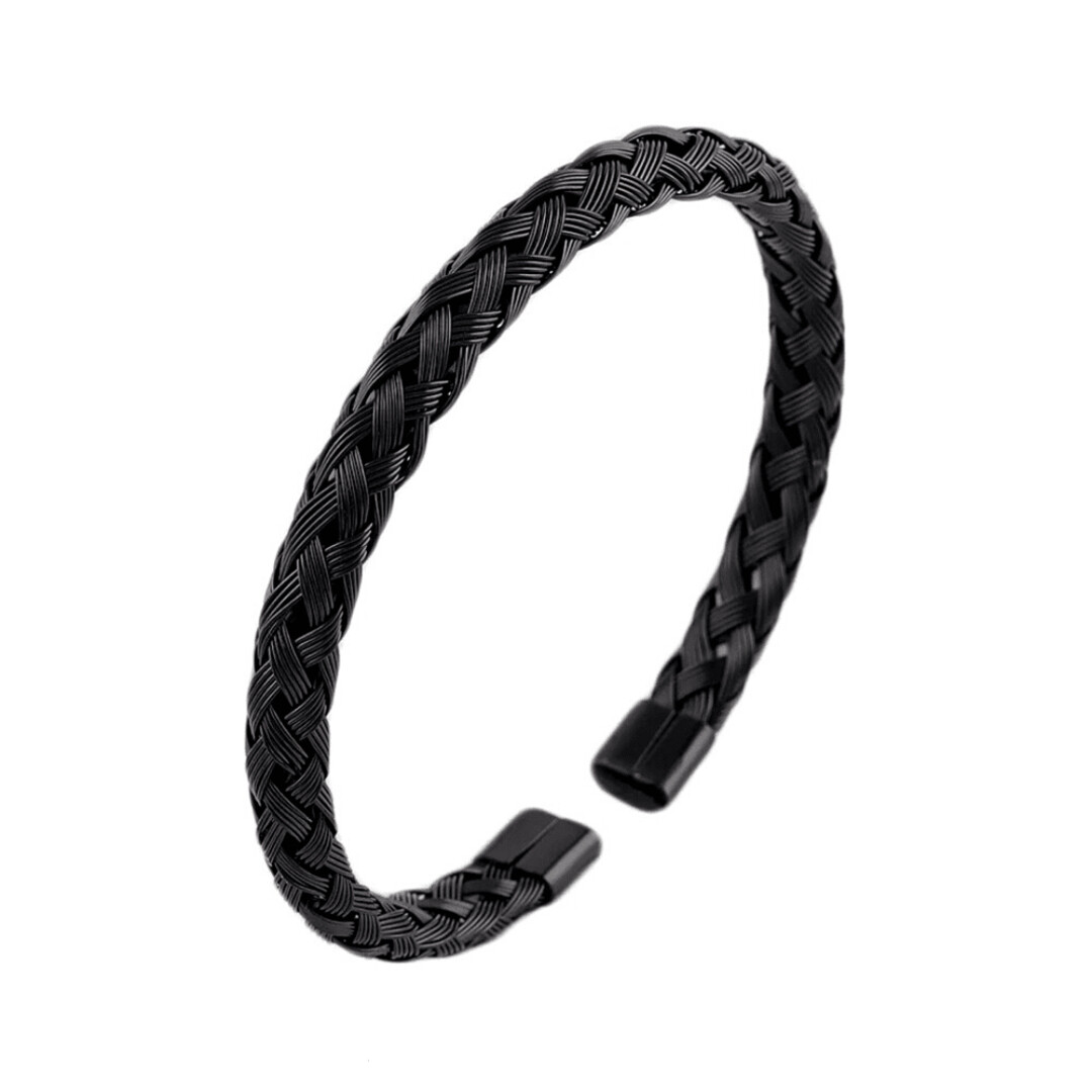 Luxury Stainless Steel Wire Braided Open Cuff Charm Wristband Bangle Bracelets
