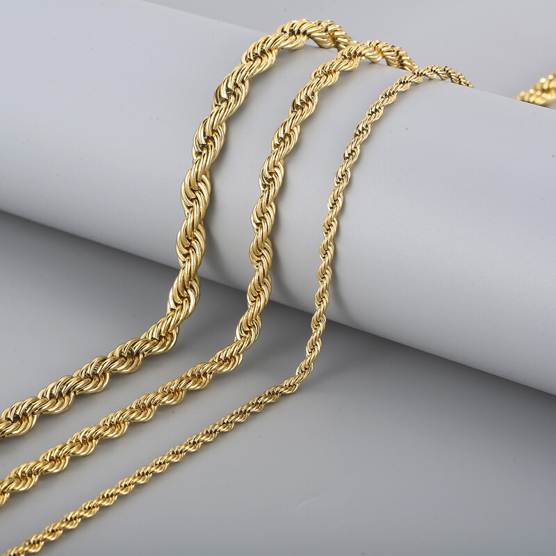 3pcs(each Color 1pcs) Lot Stainless steel Rope twisted chain Necklace 4mm 24”