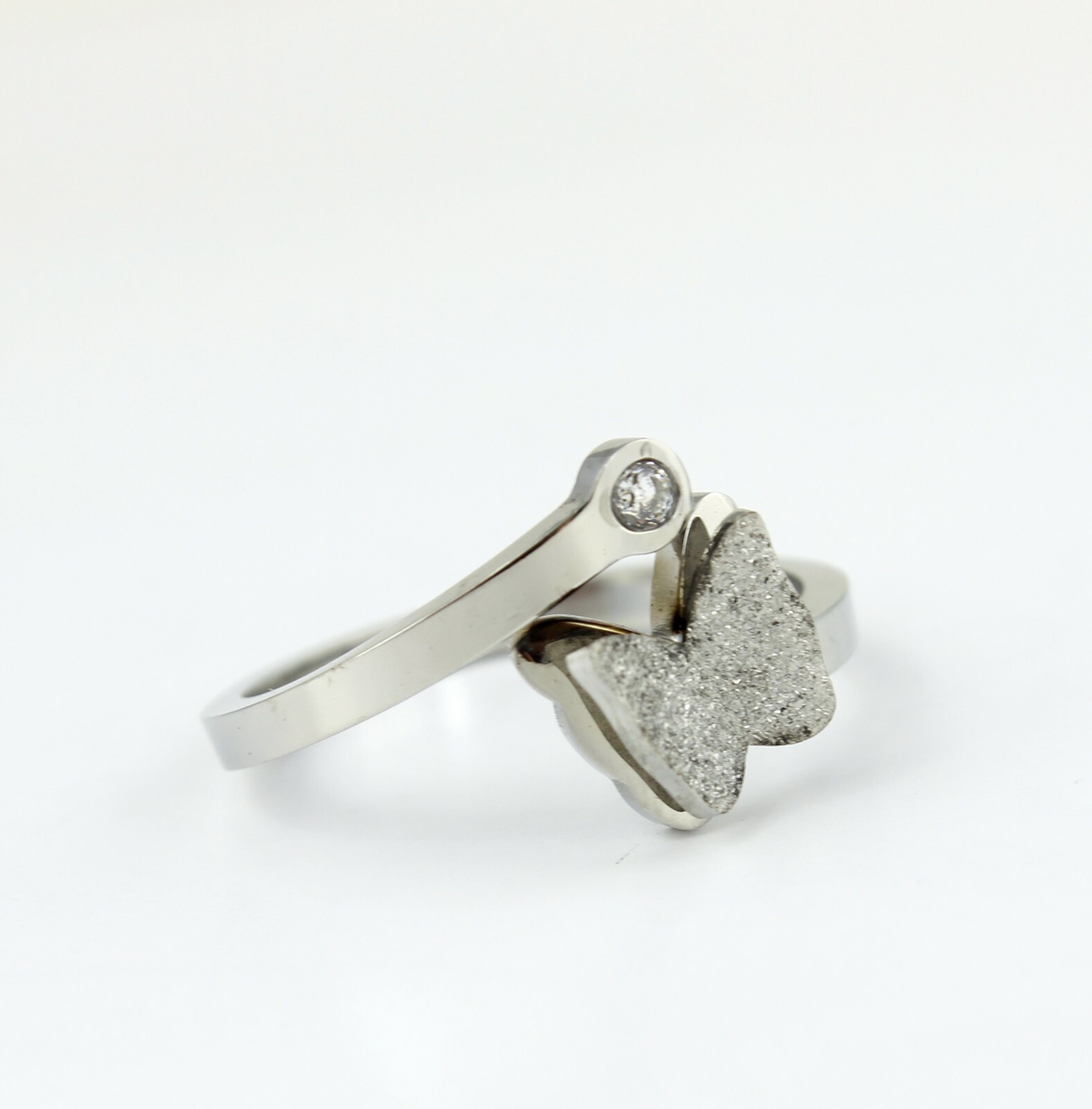 Women / Girl Gold Plated CZ Butterfly Adjust Titanium Stainless Steel Open Ring