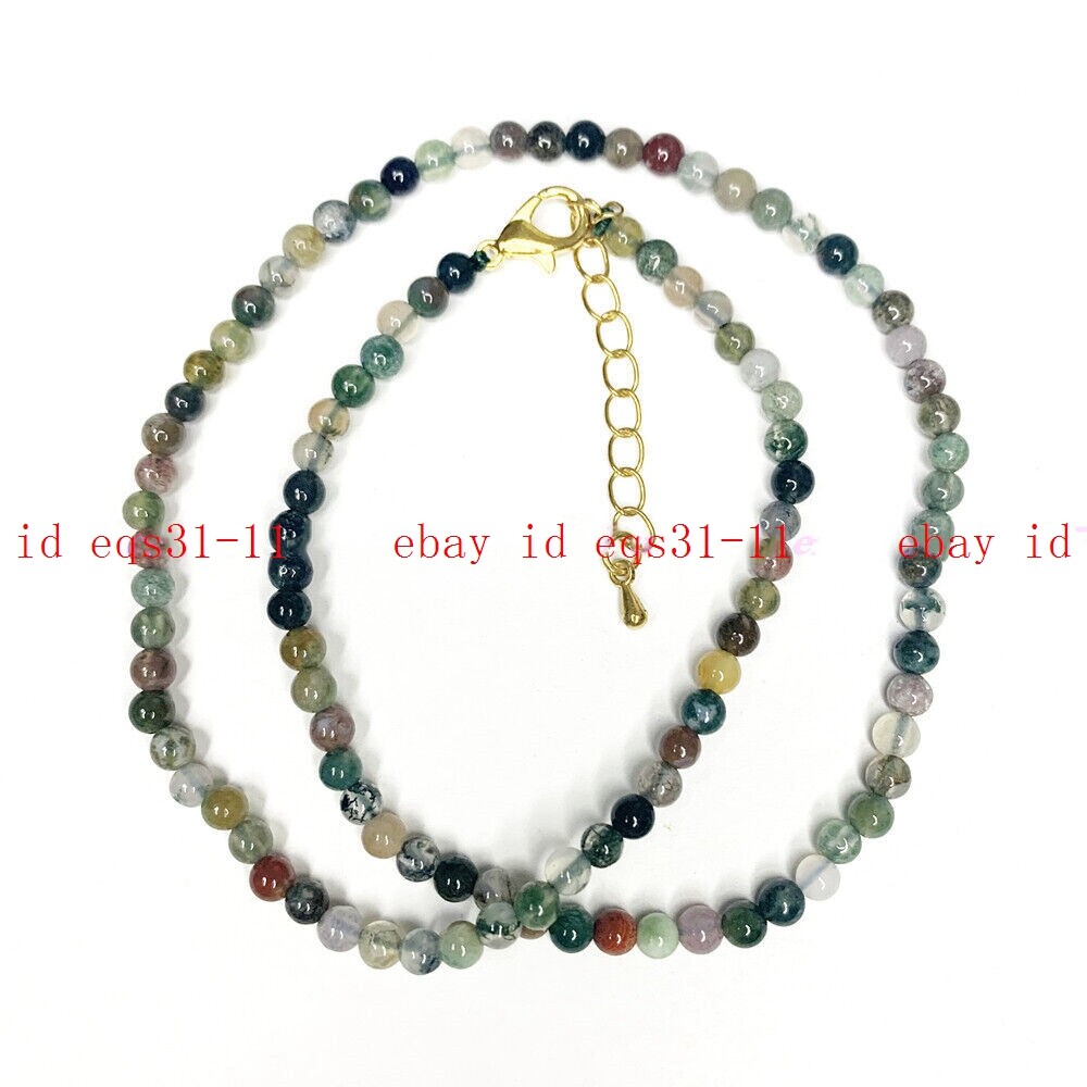 Mini 4mm Multicolor Indian Agate Round Gemstone Beads Necklace Jewelry 16-36″ AA