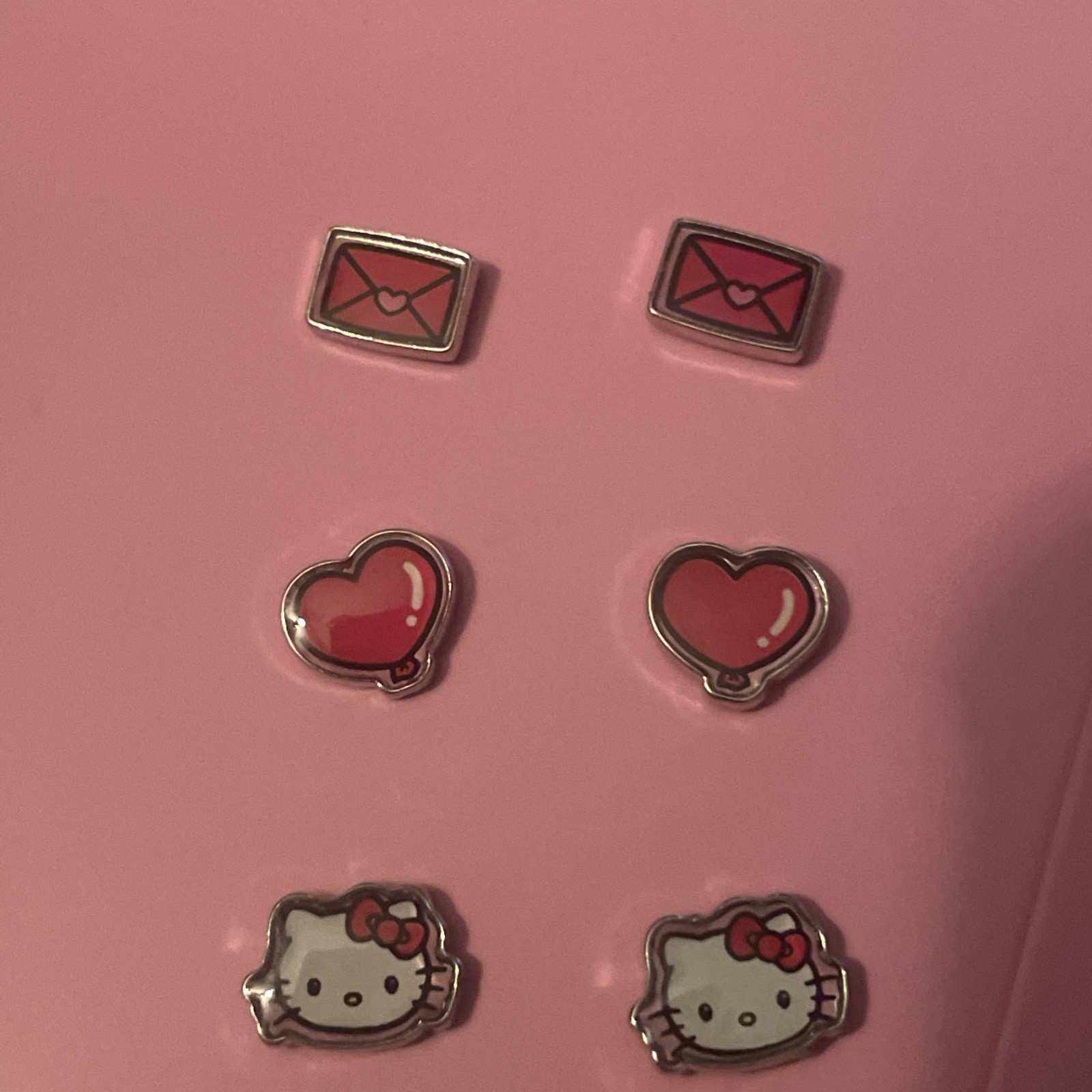 Hello Kitty Earrings Adorable Silver Plated Red Hearts Stud – New 5 Pairs