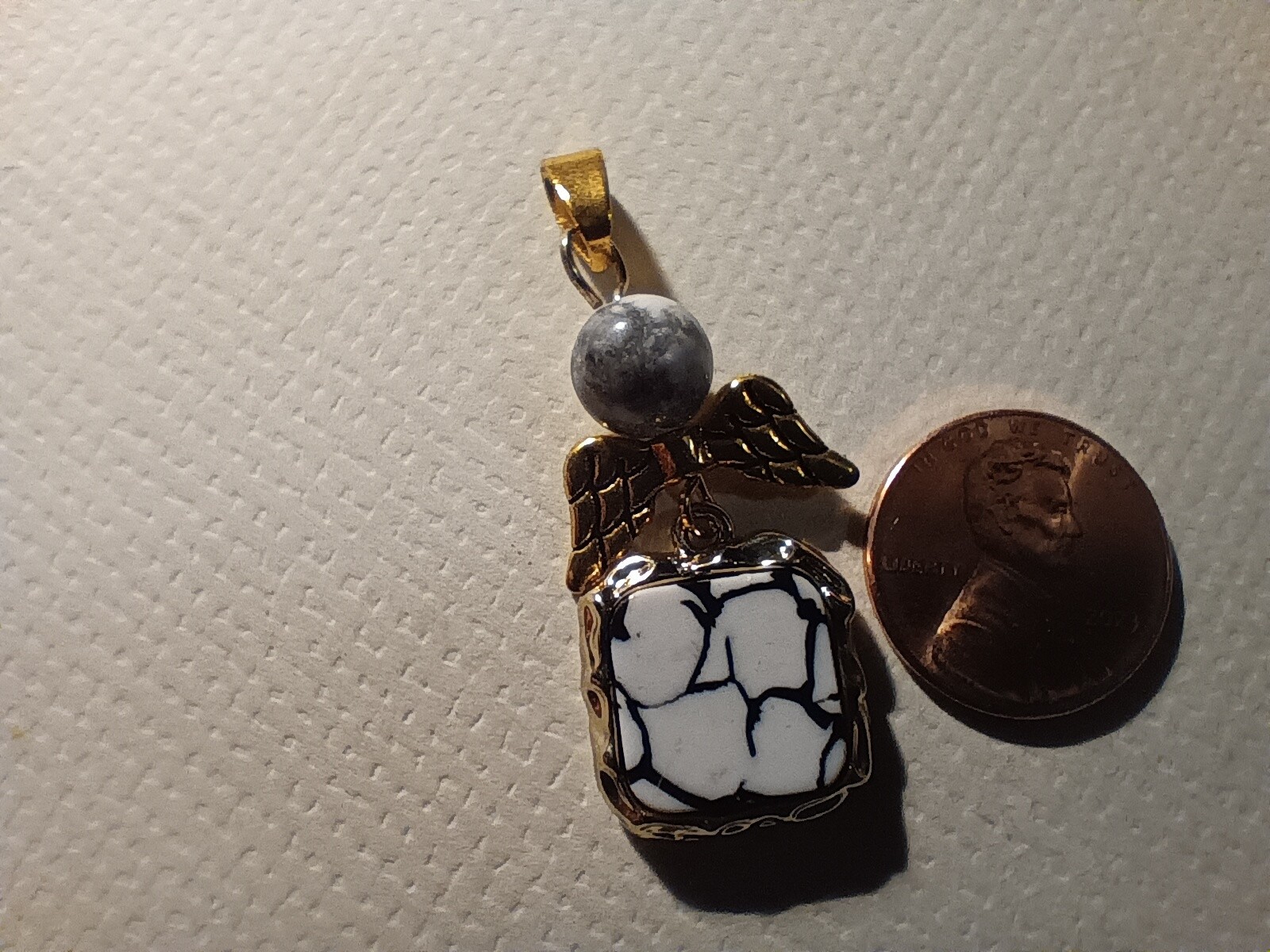 Howlite Stone & Gold Accented Hardware Pendant 45mm x 22mm A-3
