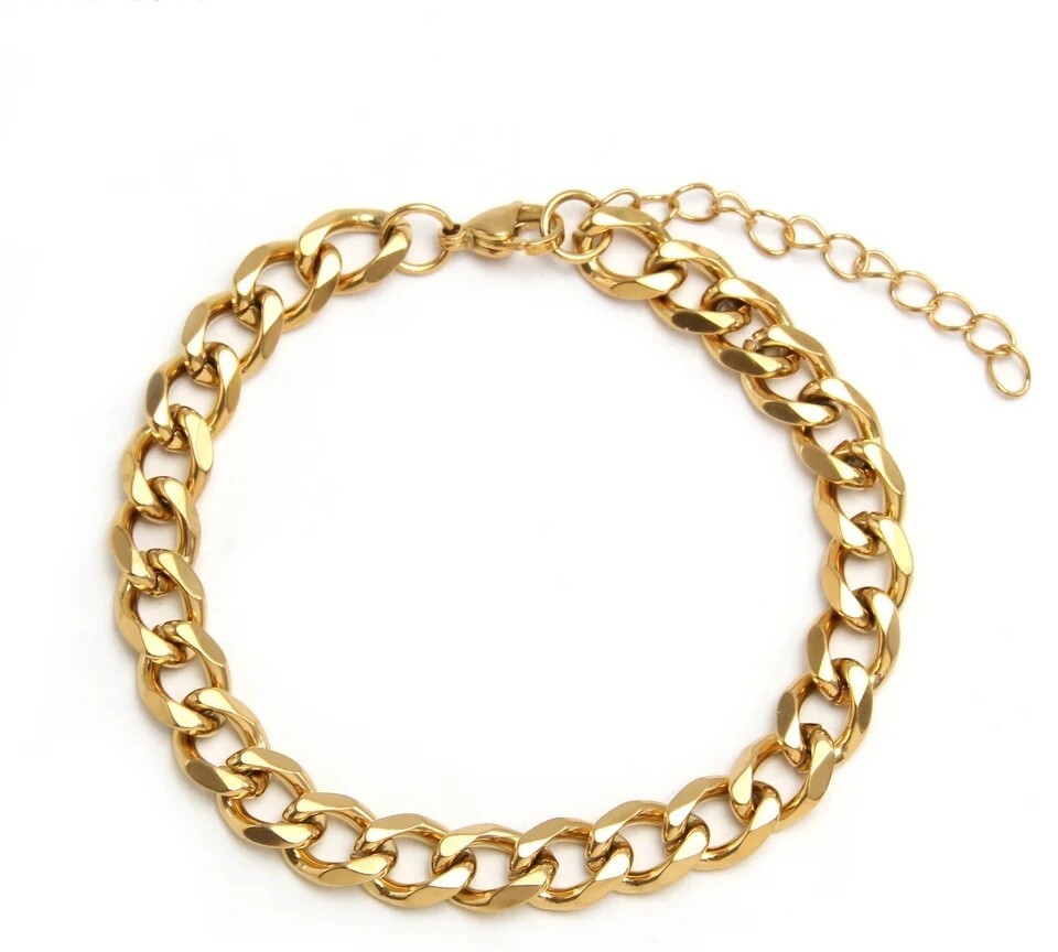 4/5/7/8MM Width Bracelets Stainless Steel Classic Cuban Chain Gold Plated Unisex