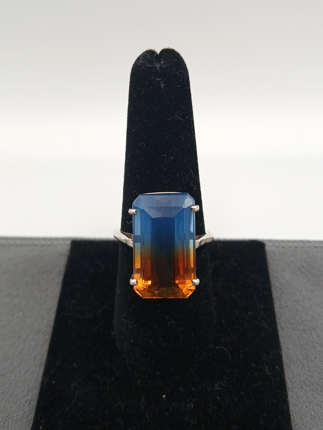 Sterling Silver 925 Bi-Color Lab Created Tourmaline Statement Ring Size 8.75″