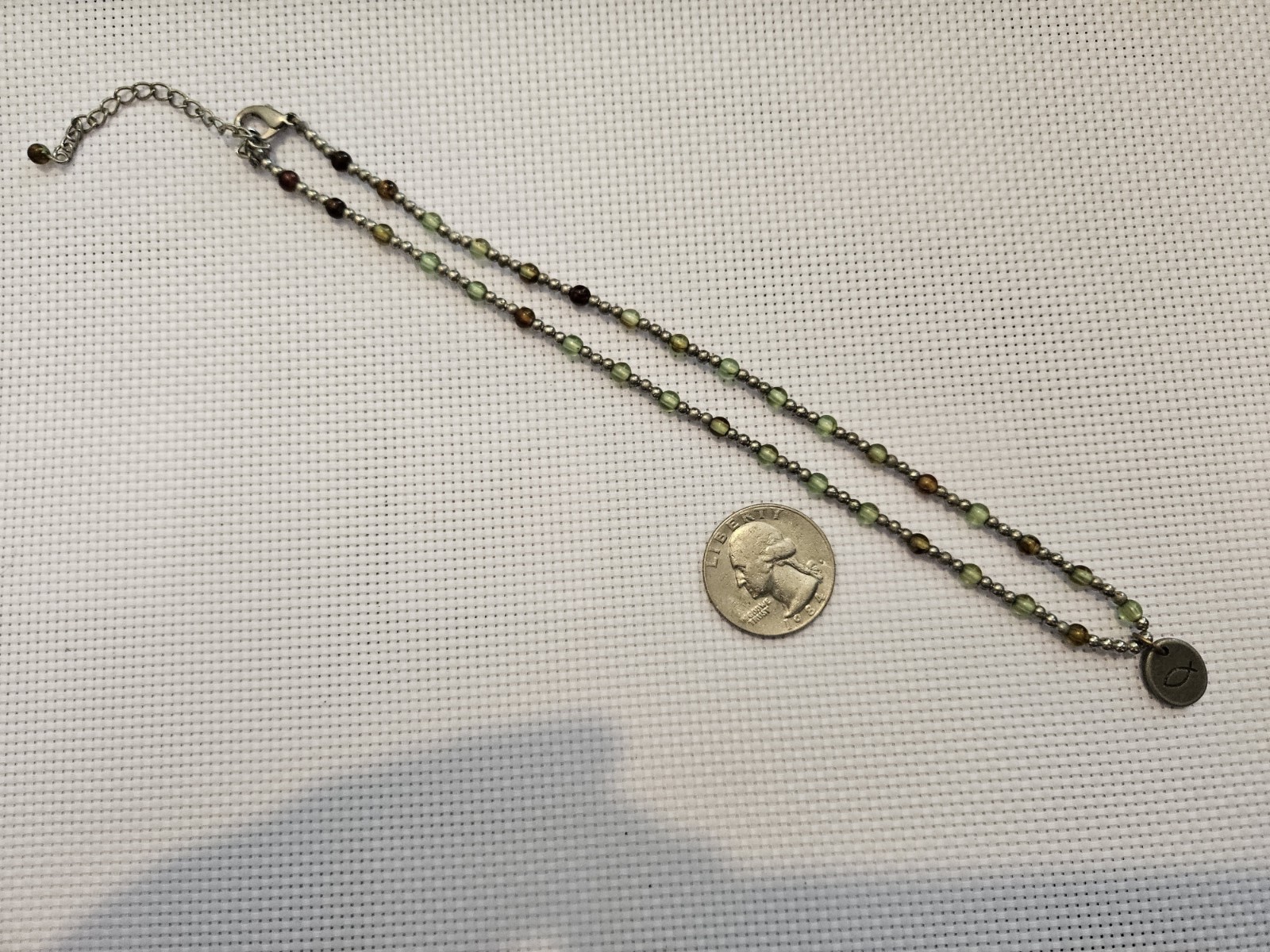 Jesus Fish Ichthys Beaded Necklace Green Seed Beads Christian Faith Charm