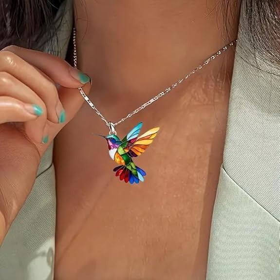 Colorful Hummingbird Necklace 2D Hummingbird Necklace Bird Necklace For Women