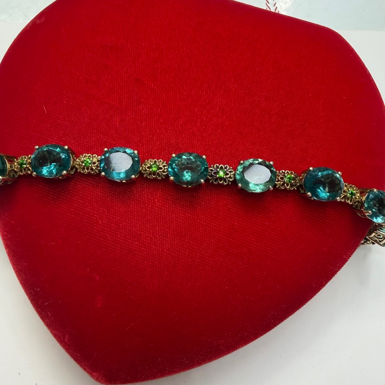 Spinel bluish green & green amethyst vermeil sterling tennis bracelet