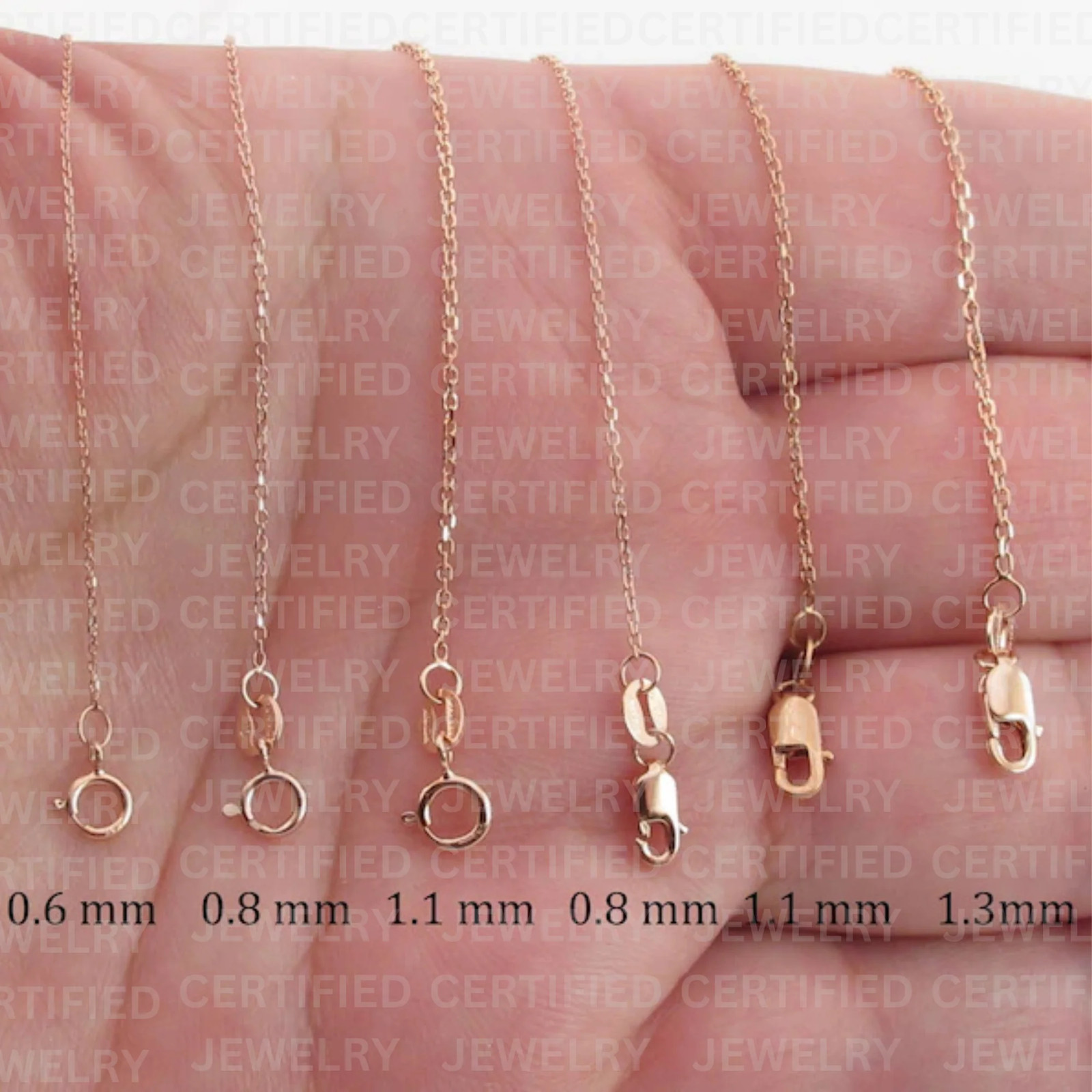 Solid 14K Rose Gold Diamond Cut Cable Chain Necklace 0.6mm-1.3mm Italy
