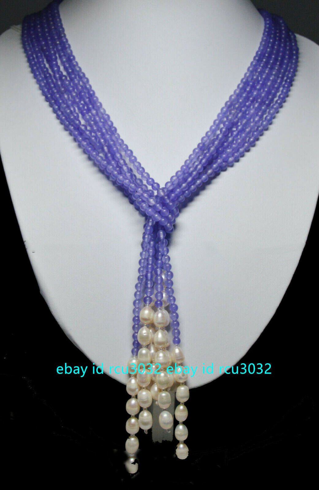 3 Strands 4mm Multicolor Gems 7-8mm White Baroque Pearl Beads Long Necklace 50”