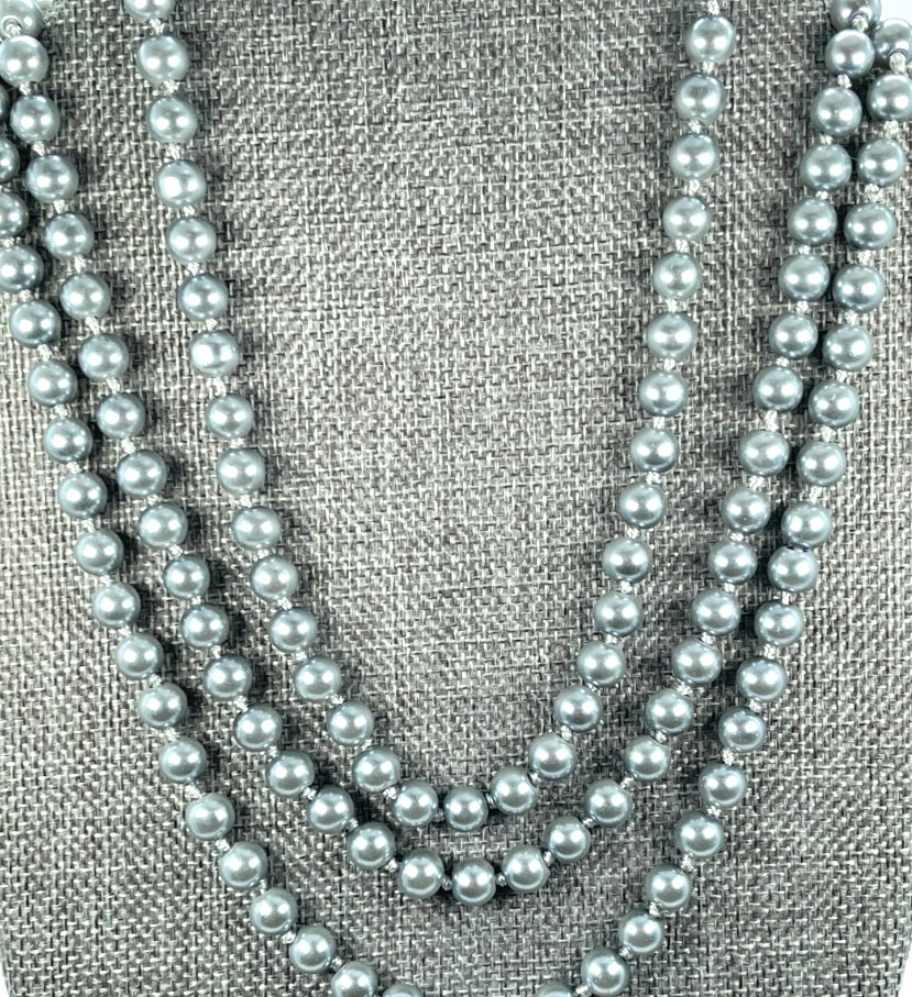 Necklace 36 Inch Luscious Gray 6 mm Pearls, Retro Style Length For Varied Looks