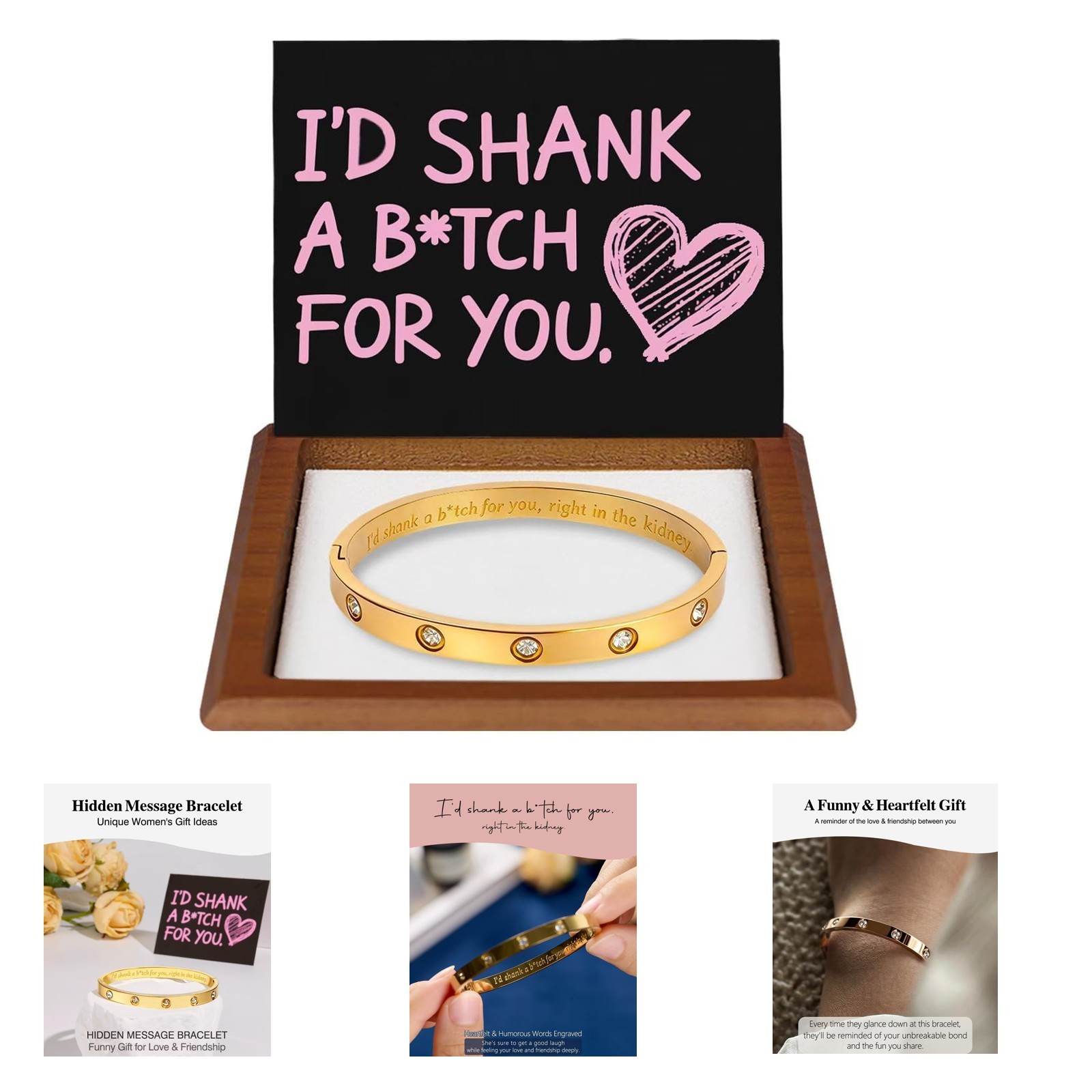 Women’s Hidden Message Bracelet Engraved Humor Gift for Best Friend, Sister