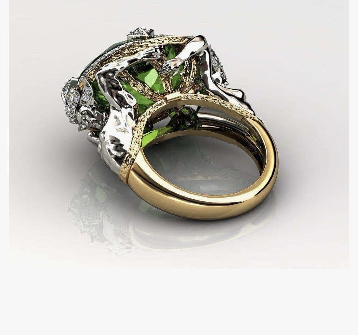 Two-Tone Gold Silver Oval Green Stone Prong Set Cocktail Ring Sz 7-8-9