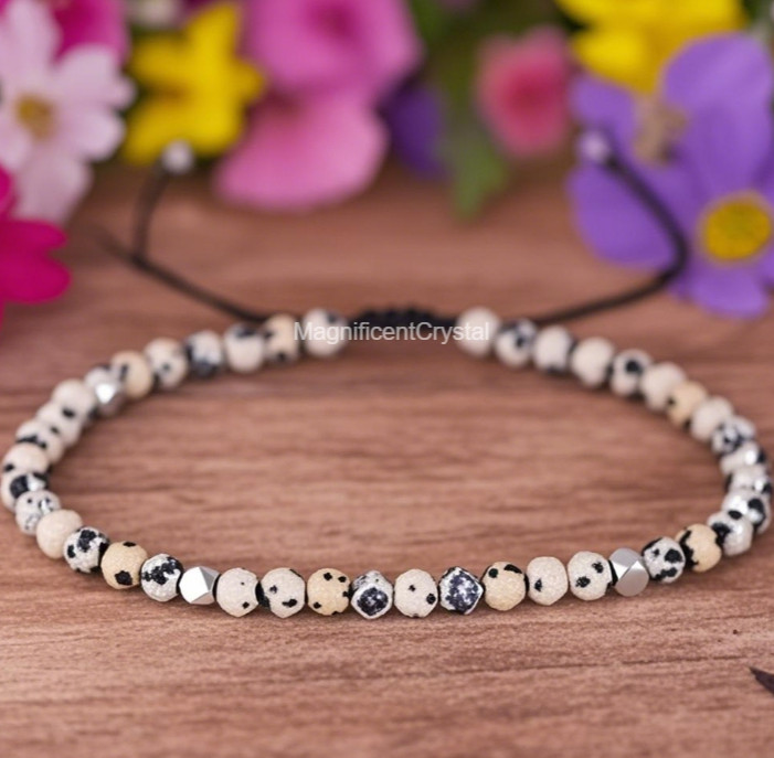 Dalmatian Jasper Bead Dainty Bracelet Healing Reiki Jewelry Mothers Day Gift